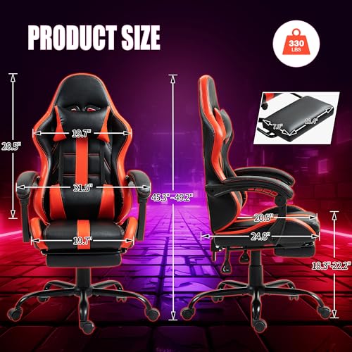 Massage Gaming Chair w/Footrest, Ergonomic High Back PC Chair w/Headrest and Lumbar, PU Swivel Home Desk Office Chair, Black