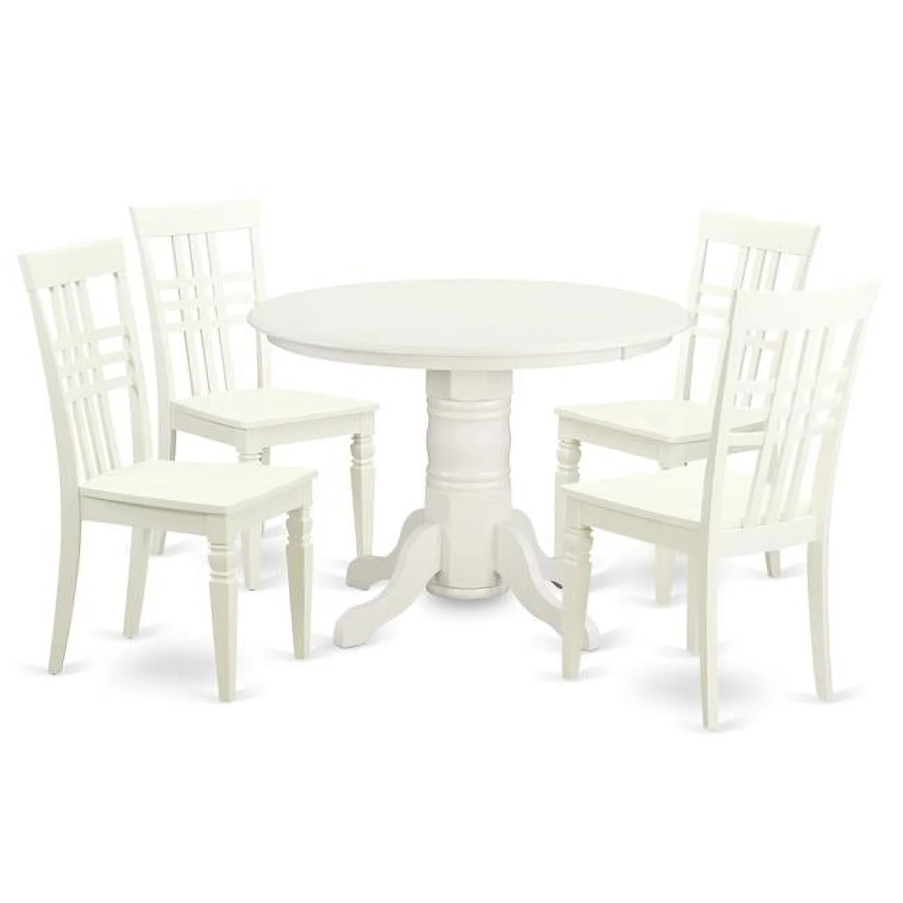 East West Furniture  Small Dinette Set with One Shelton Dining Room Table & 4 Chairs, Linen White - 5 Piece