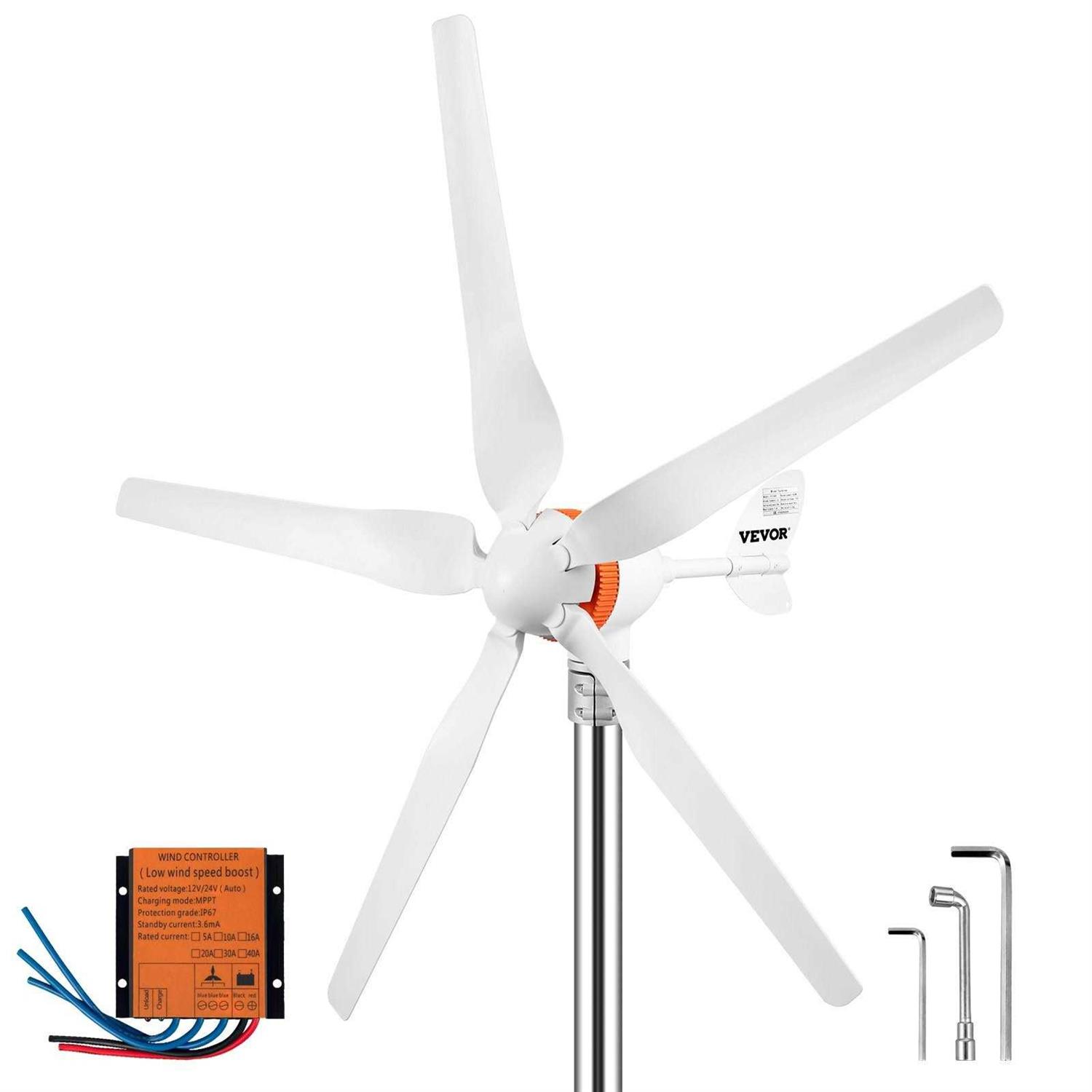 VEVOR Wind Turbine Generator 500-Watt 5 Blades Auto Adjust Windward Direction Wind Power Generator with Mppt Controller