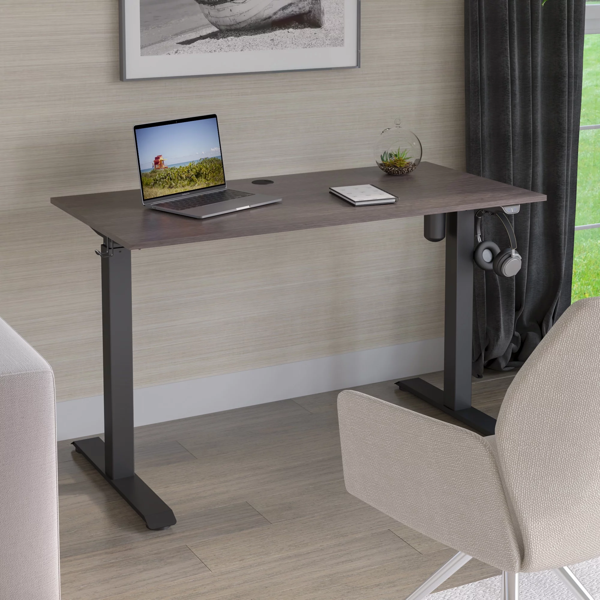 Twin Star Home Adjustable Height Desk - Ash Gray Oak
