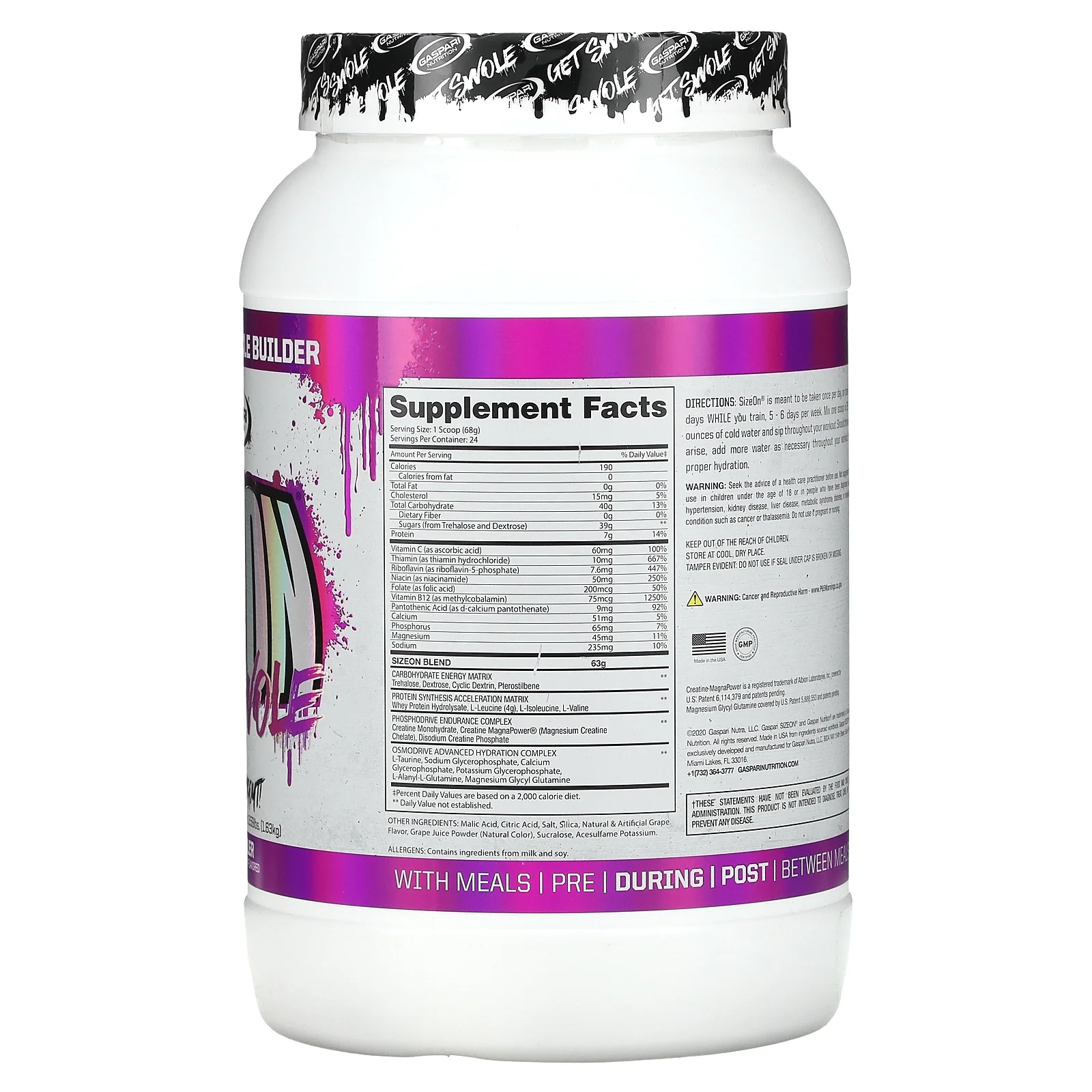 Gaspari Nutrition Size On Max Performance, Grape Cooler, 1632 G