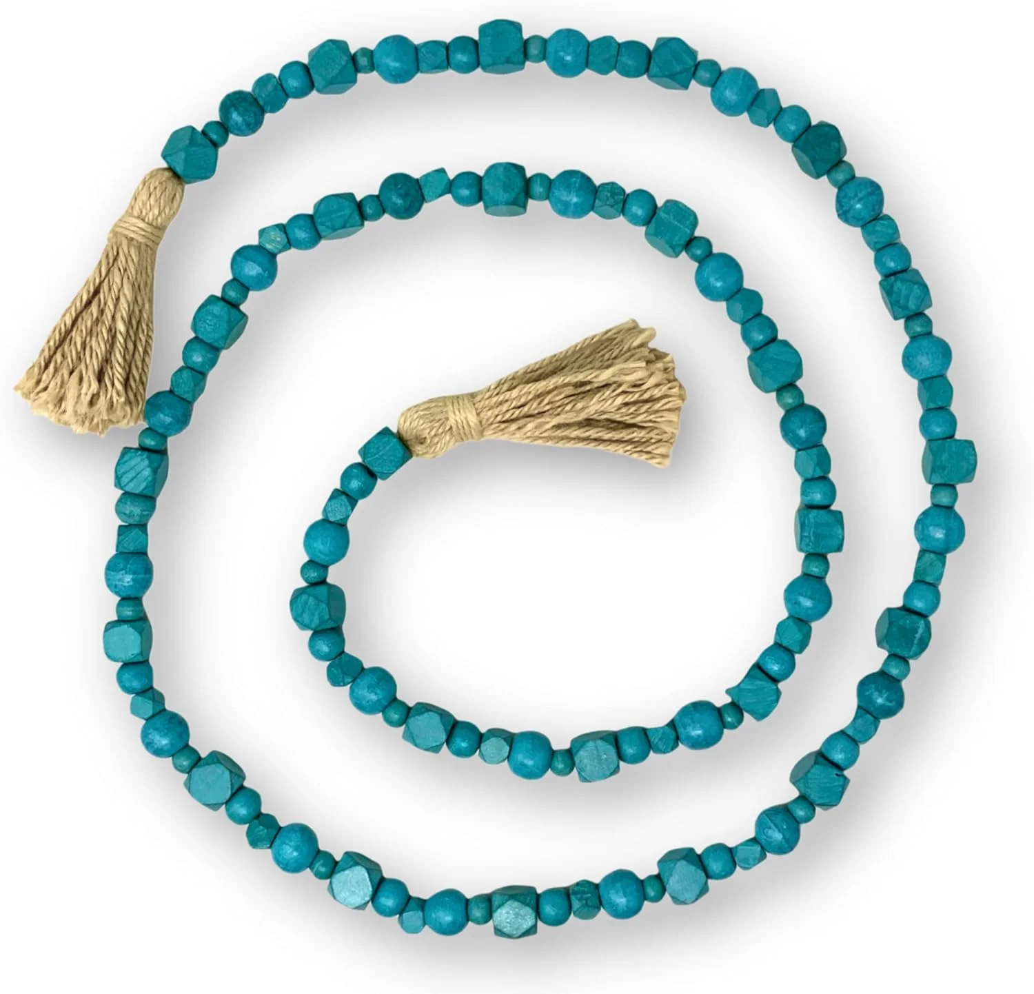 Wooden Bead With Jute Tassels - Boho Wedding , Rustic Boho Home Decor, Coffee Table, Mantle Decorations, Farmhouse Decor, Boho Decor (1, Robin's Egg Blue Multishape)