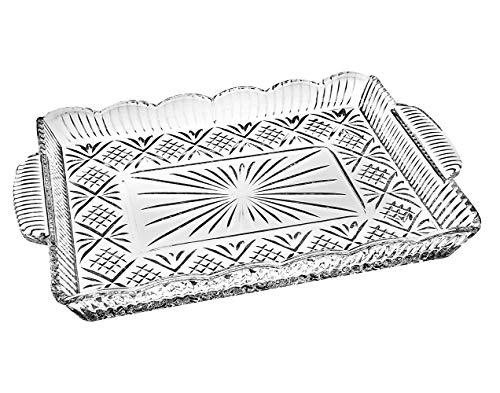 Godinger Dublin Crystal Rectangular Serving Tray, Clear, 16x1.75x11