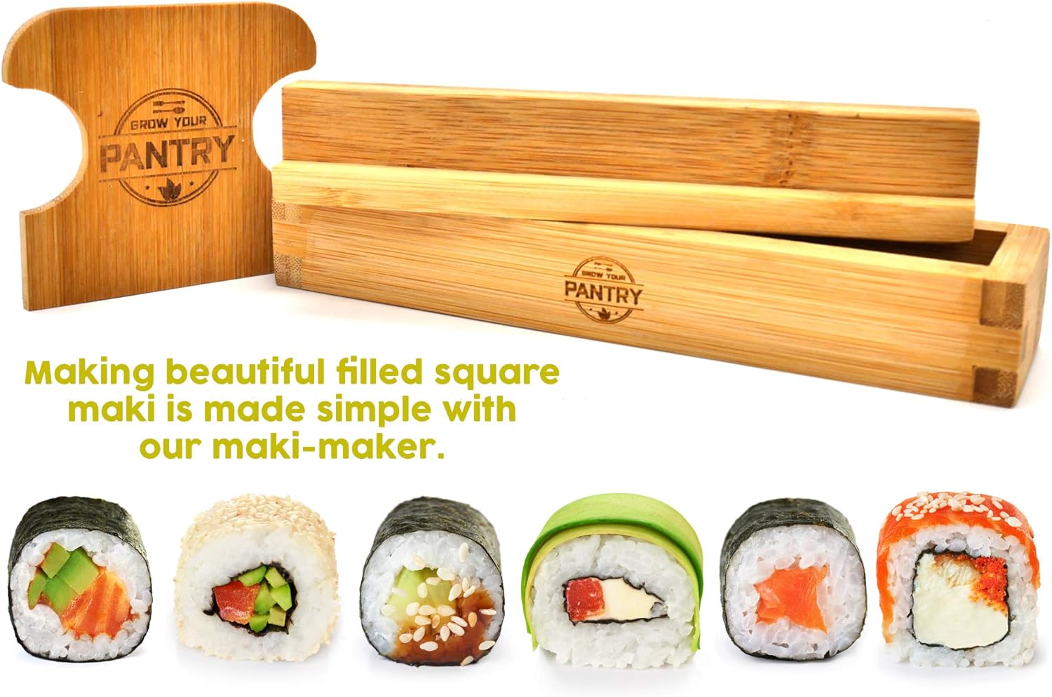 Bamboo Sushi Making Kit for Beginners with Maki Maker, Sushi Mat, Onigiri Mold Set, Sushi Plate, Chopstick Set, Rice Paddle, and More. Perfect Sushi Making Kit for Kids Too!