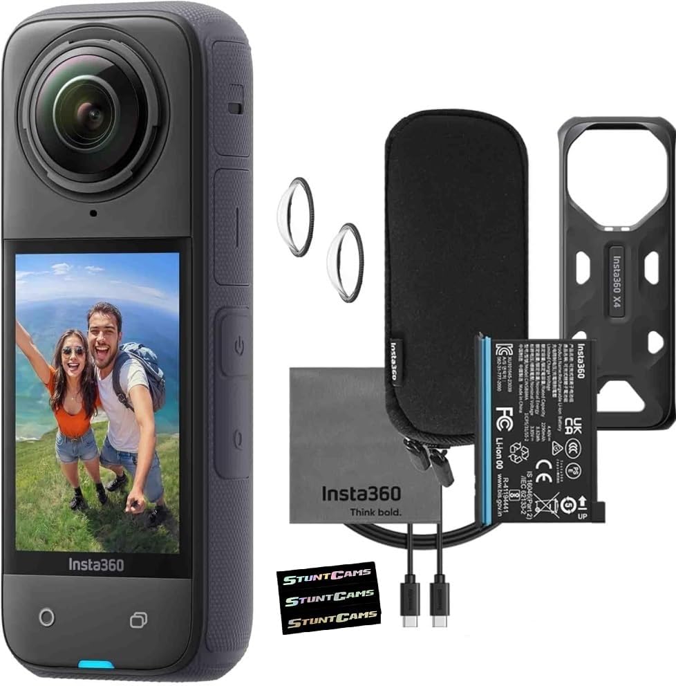 Insta360 X4 - Waterproof 8K 360 Action Helmet Camera, 4K Wide-Angle Video, Invisible Selfie Stick Effect, Removable Lens Guards, 135 Min Battery Life, Sports, Content, Travel, Outdoor Creator
