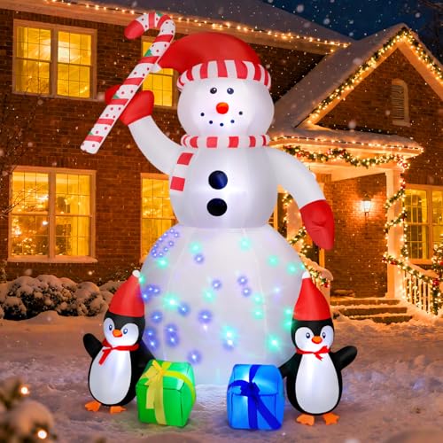 6FT Inflatable Christmas Snowman with Colorful LED Lights, Outdoor Blow Up Yard Decor for Holiday Lawn Garden Party, Xmas