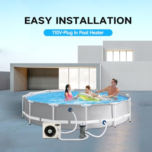Above Ground Pool Heater EU50, Max 16184BTU Up to 5000gallons Electric Swimming Pool Heat Pumps, Titanium Heat Exchanger, 5.62 COP, 110V/120V, Fits 8/11/15 Foot Pools Heating Pool Warmer