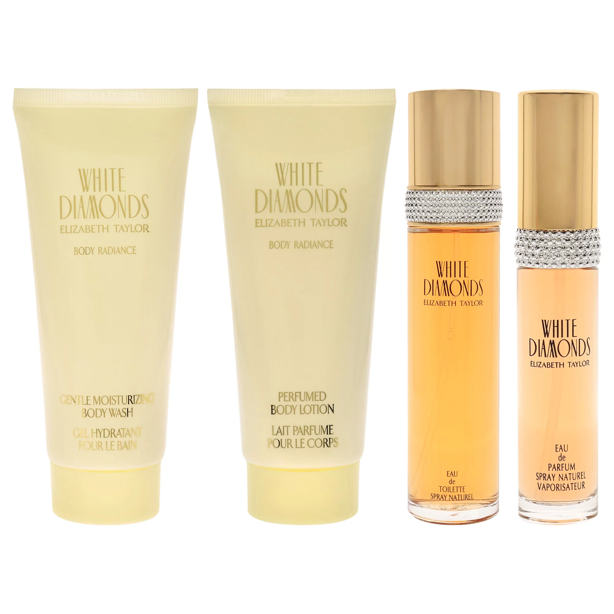 Elizabeth Taylor White Diamonds , 4 Pc Gift Set 3.3oz EDT Spray, 3.3oz Body Lotion, 3.3oz Body Wash, 15ml EDP Spray Mini