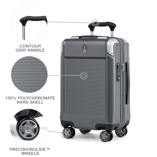 Travelpro Platinum Elite Hardside Expandable Carry on Luggage, 8 Wheel Spinner, TSA Lock, Hard Shell Polycarbonate Suitcase, Metallic Sand, Compact Carry on 20-Inch