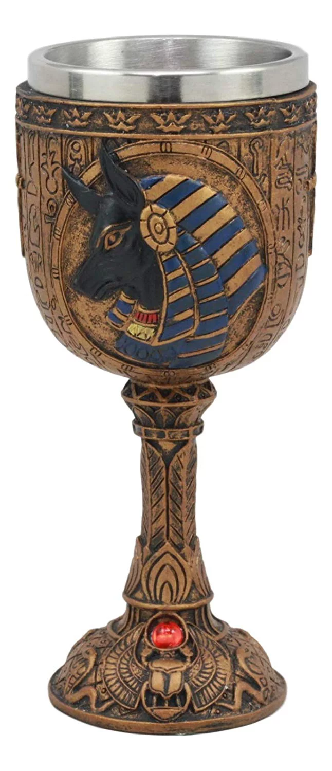 Ebros Ancient Egyptian Wine Goblet In Golden Hieroglyphic Design With Gods Of Egypt Face 6oz 7
