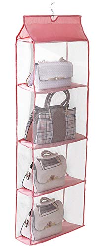 AARAINBOW Hanging Clear Handbag Purse Organizer for Closet, Handbag Organizer with Hook 4 Easy Access Pockets Wardrobe Closet Space Saving Organizers System, 47.2 L x 15.7Wx 6.3D (Gray)