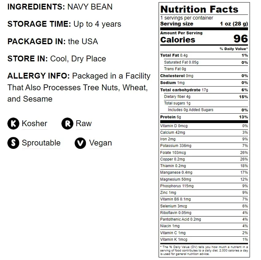 Navy Beans, 6 Pounds — Kosher, Raw, Vegan, Sproutable — by Food to Live