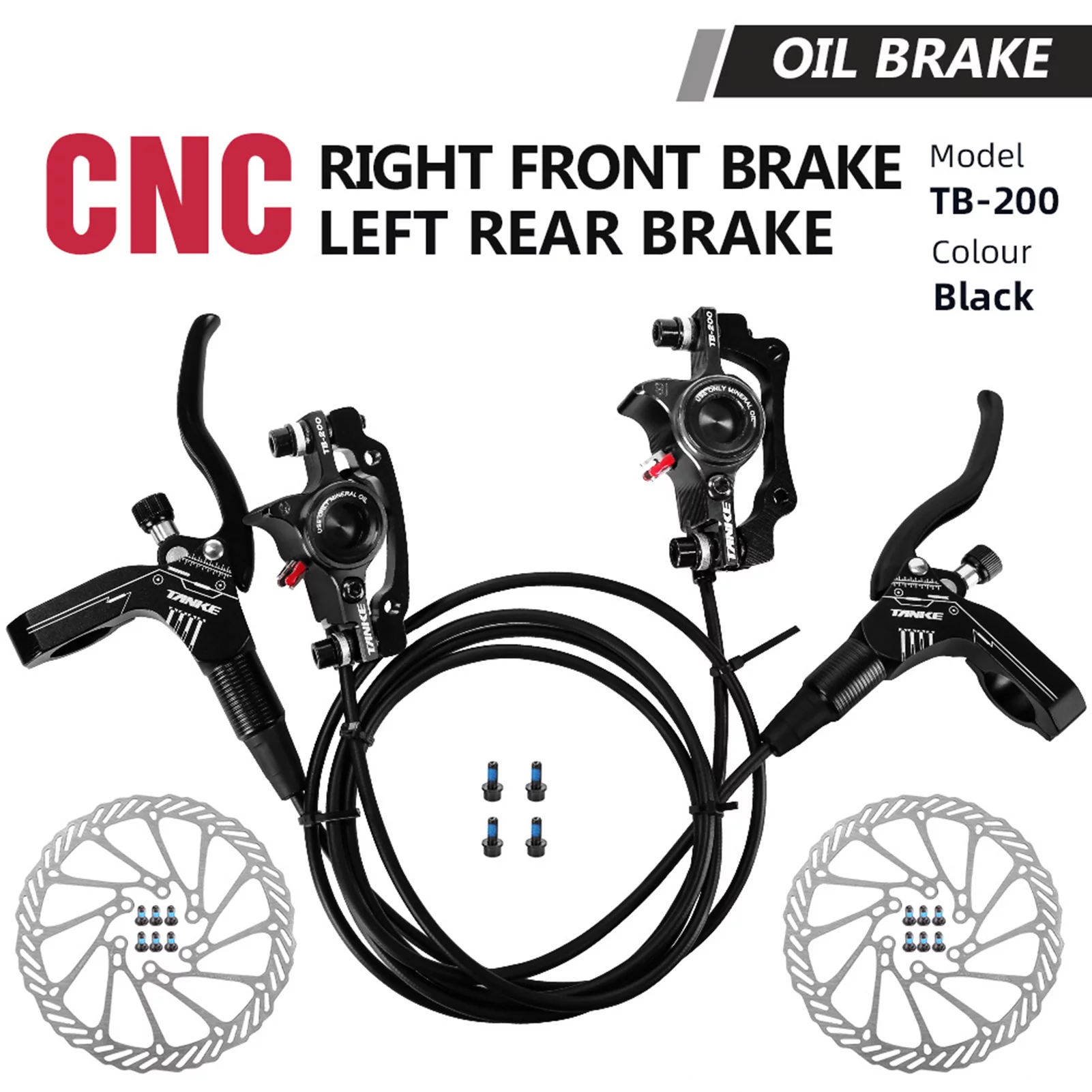 ametoys Hydraulic Disc Brakes Front Rear Calipers Set for MTB Mountain Bike Left Right Brake Lever Kit with 160mm Disc Rotor