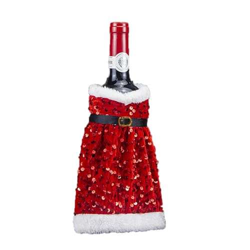 Christmas Wine Bottle Cover Christmas Red Sequin Wine Bottle Cover Xmas Glitter Santa Claus Sweater Champagne Decorations for Xmas New Year Party Table Accessories (Coat)