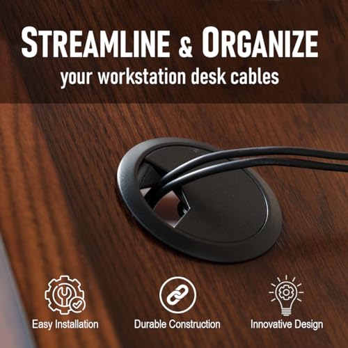 ANGSTROM 2-Pack Desk Grommet Hole Cover Organizer for Desktop Computer Wires, Black Plastic (2-Inch)