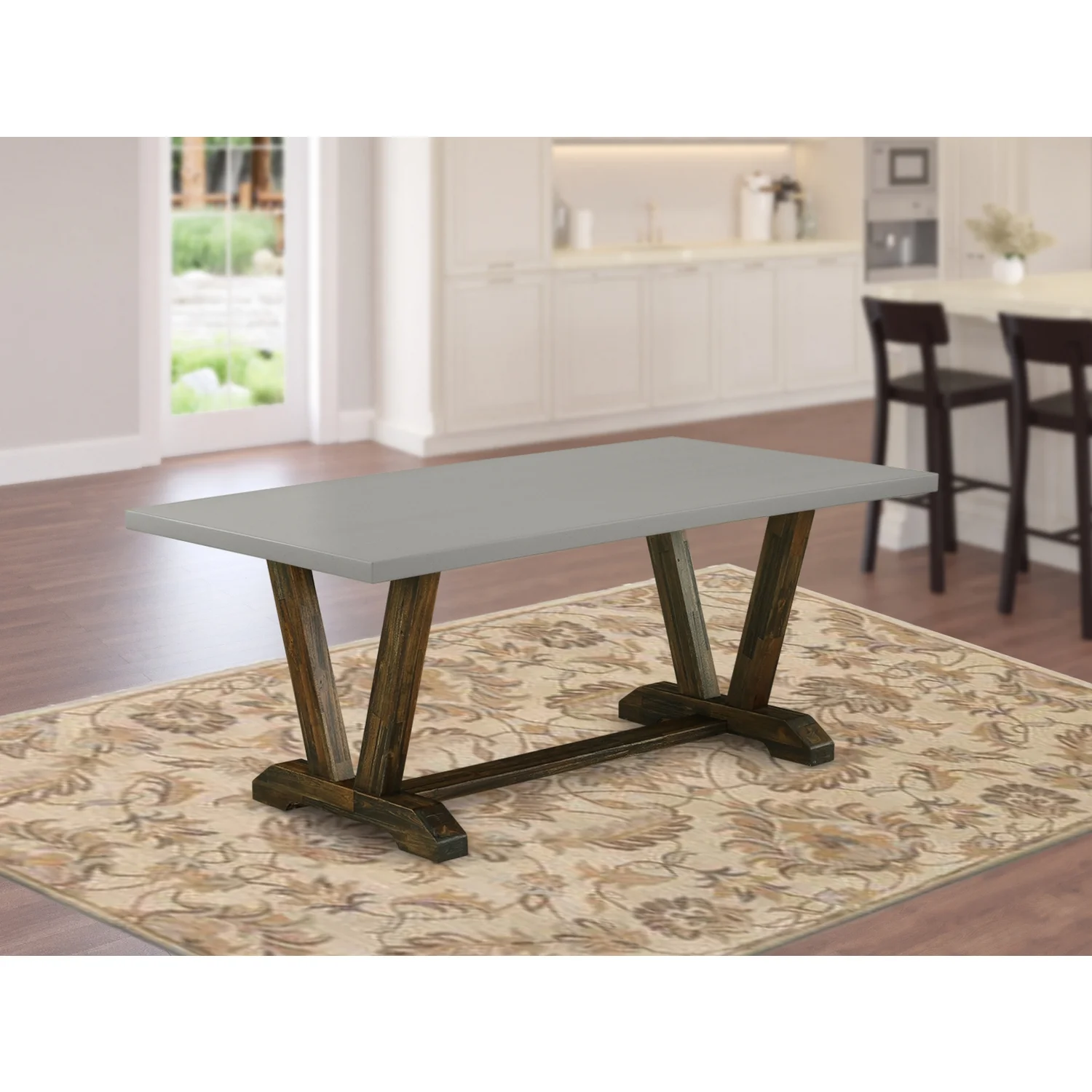 HomeStock Southwestern Style V-Style 40X72 In Dining Table With Distressed Jacobean Leg And Cement Top Finish