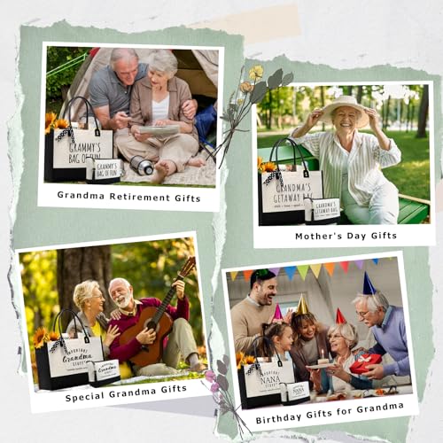 BeeGreen Mother's Day Gifts Personalized Women's Large White and Black Canvas Tote Bag, Embroidered Initials, Leather Handle, Zipper Closure