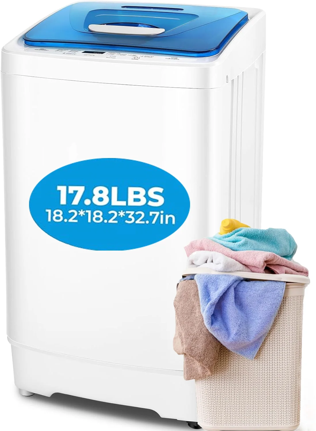 Tikmboex 17.8LBS Portable Washing Machine with 8 Programs 3 Water Temperatures 3 Water Levels Selection, Fully Automatic Washer with Clear Lid and LED Display, Quiet and Energy Efficient