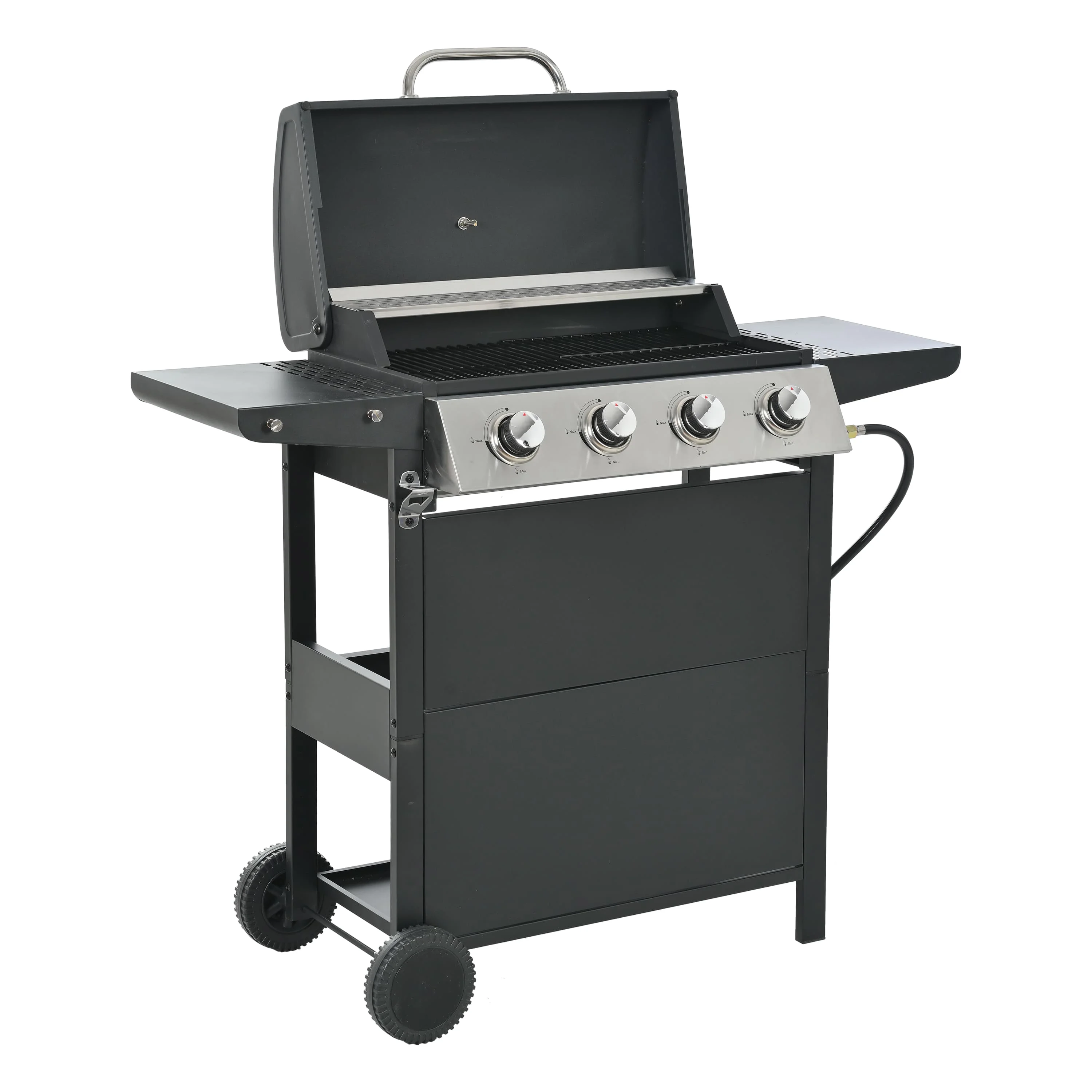 Stainless Steel 4-Burner Gas Grill with 34,200 BTU, Piezoelectric Ignition, and Porcelain-Enamel Cooking Grates