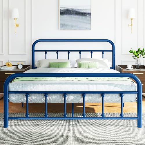 Shintenchi Full Size Bed Frame with Headboard and Footboard, Full Metal Bed Frame Mattress Foundation with Under Bed Storage, Steel Slats, No Box Spring Needed, Noise Free