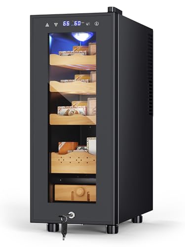 Electric Cooler Cabinet Desktop Cabinet 35L with Professional Temperature and Humidity Digit Control System Spanish Wood Shelves 300 Capacity for Home Office Gift