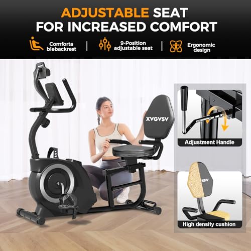 Recumbent Exercise Bike, Recumbent Stationary Bike for Home, Recumbent Bike with 400LB Weight Capacity Whisper-Quiet 16 Levels Magnetic Resistance Heart Rate Handle and Multi-Function LCD Comfortable Seat