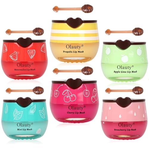 6 PCS Bee Lip Balm Mask Honey Pot, Honey Lip Balm Bulk, Moisturizing Lip Sleep Masks Hydrating Prevention Dry and Crack Lip Scrubs, Propolis Lip Mask Overnight Reduce Lip Lines