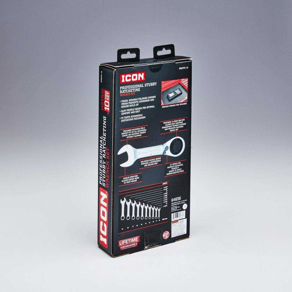 Icon Metric Professional Stubby Ratcheting Combination Wrench Set