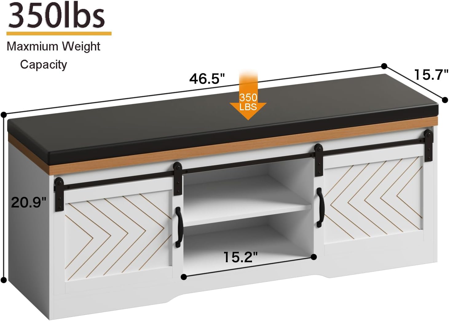 Farmhouse Shoe Storage Bench for Entryway, Shoe Rack Bench with Padded Seat Cushion, Mudroom Bench with Sliding Barn Doors, Foyer Bench, Shoe Cabinet with Bench