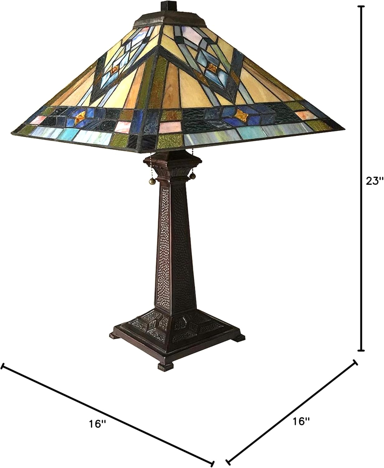 Tiffany-Style Mission 2 Light Antique Dark Bronze Table Lamp 16