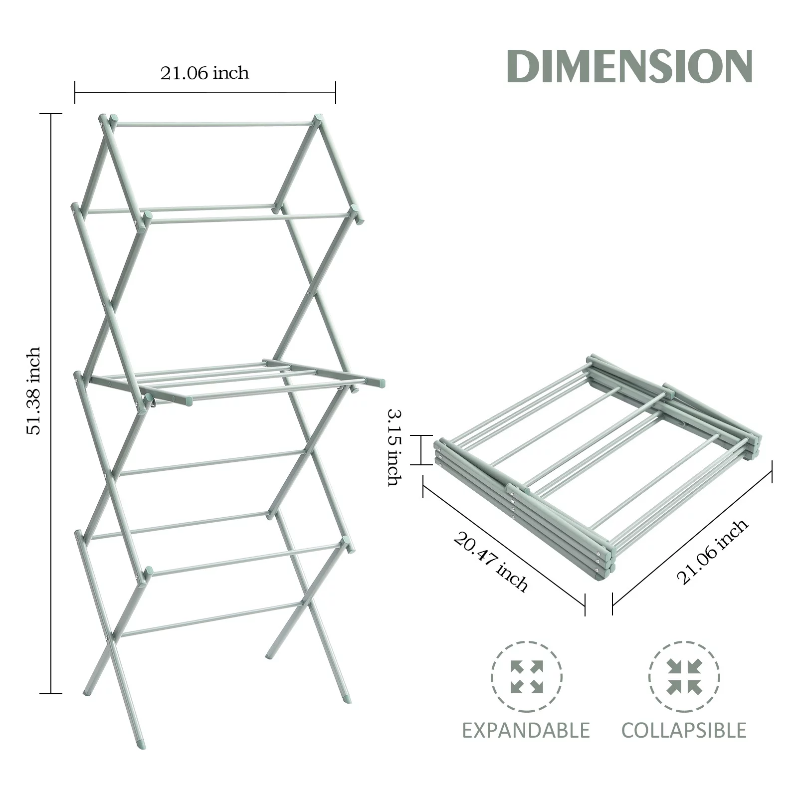 KK KINGRACK Clothes Drying Rack, 3-Tier Collapsible Steel Laundry Rack,Green