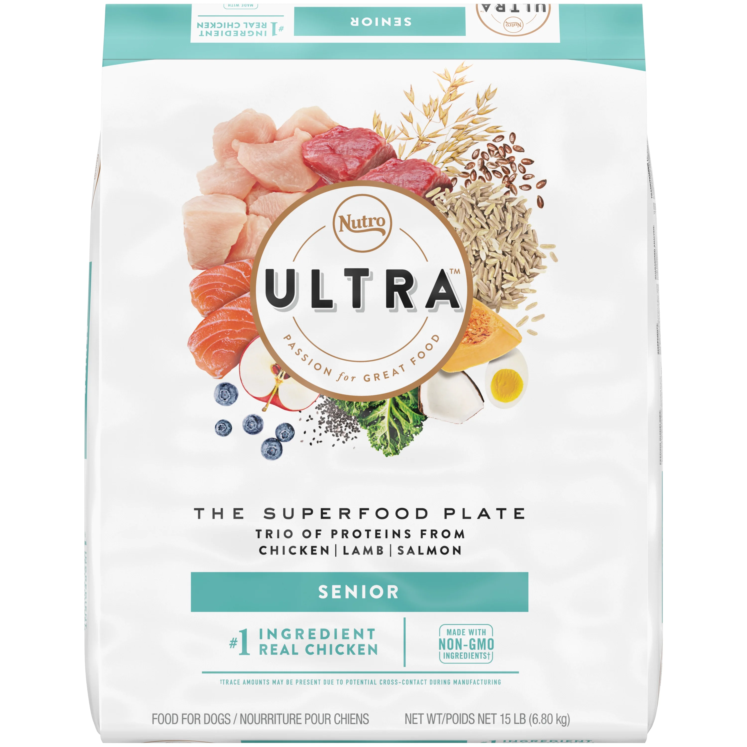 Nutro Ultra Senior High Protein Natural Dry Dog Food With A Trio Of Proteins From Chicken, Lamb And Salmon, 15 Lb. Bag