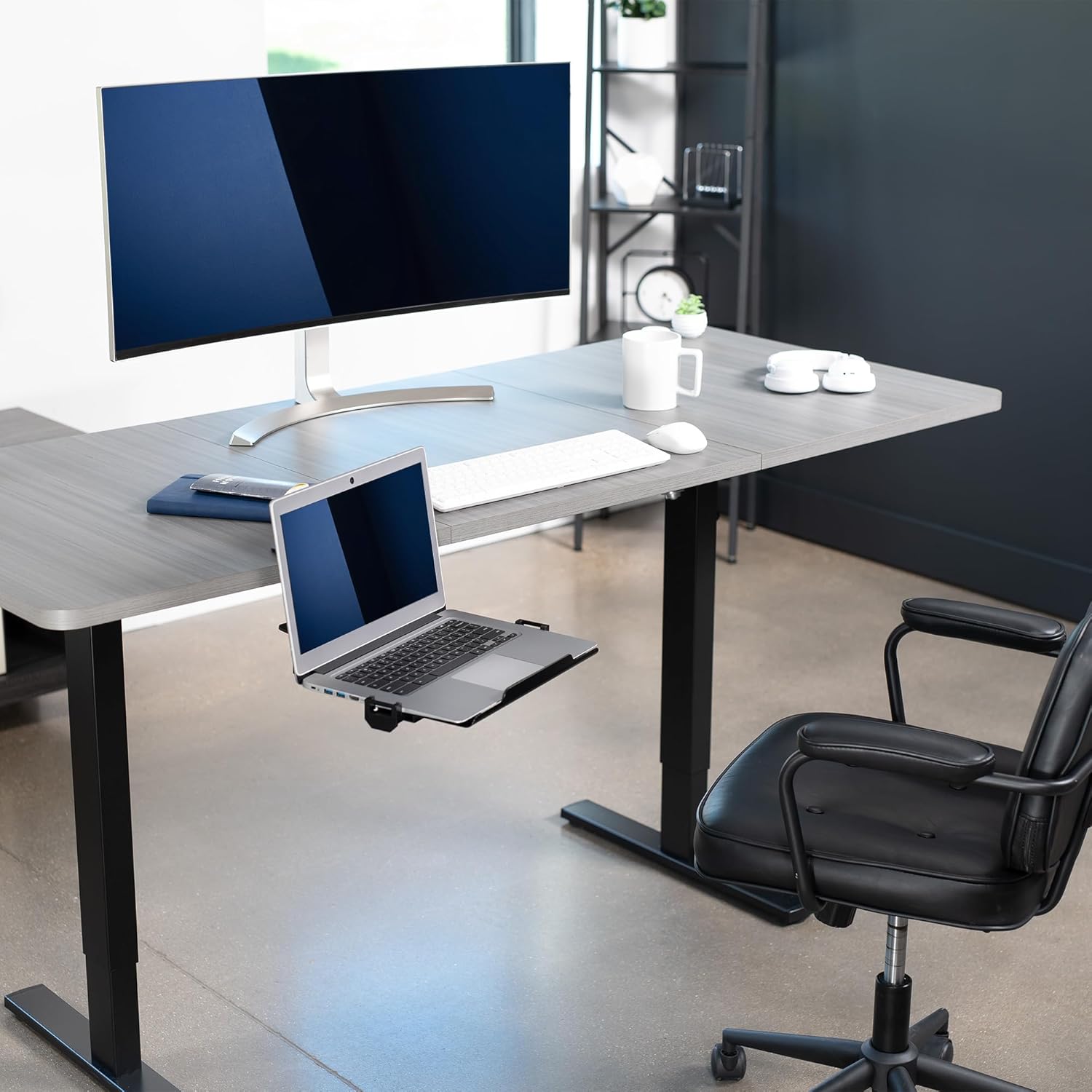 VIVO Clamp-on 12 x 9 inch Rotating Laptop Tray, Extra Sturdy Single Desk Swivel Clamp, Ergonomic Typing, Black, MOUNT-LAP1CB