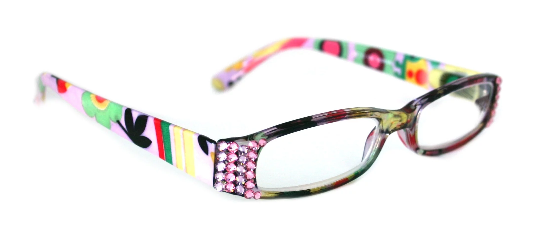 Elsa, (Bling) Reading Glasses for women W (L. Amethyst, Rose) Genuine European Crystals (White, Pink) Paisley, Optical    NY Fifth Avenue