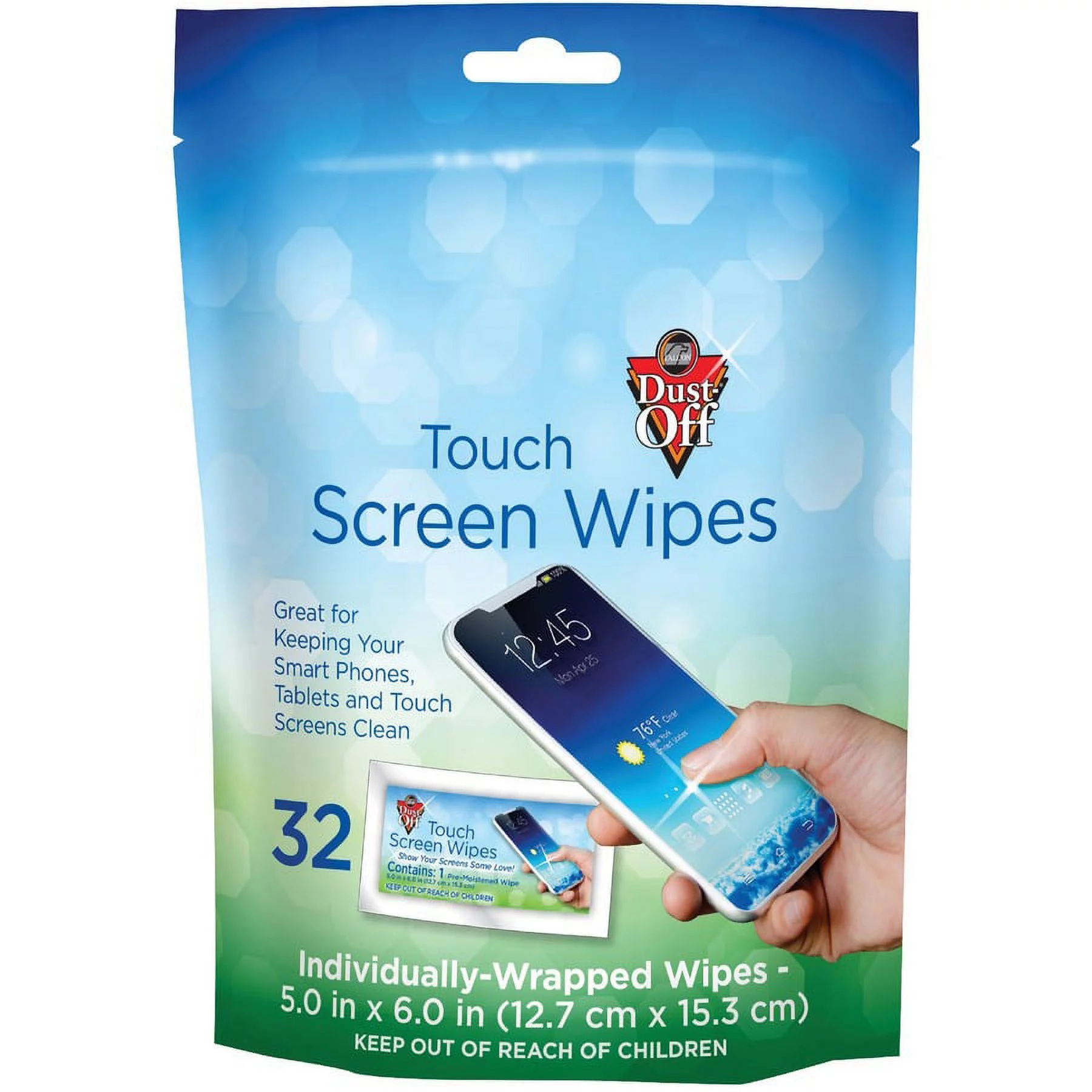 Dust-Off Electronics Screen Wipes - DTSW32 - For Multipurpose - Pouch - 32 / Pack - Blue | Bundle of 2 Packs