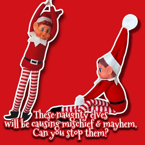 Elfie (Boy) and Elvie (Girl) Set Fun and Playful Elves Behavin' Badly Figure with Soft Body and Vinyl Face-Set of 2, Red
