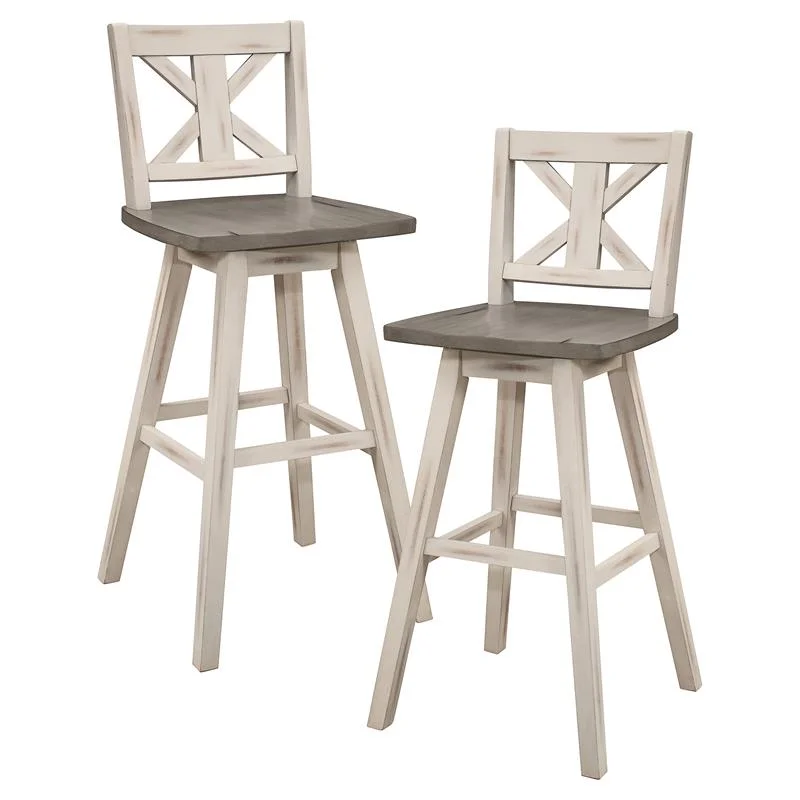 Lexicon Amsonia Cross Back Bar Height Dining Swivel Chair in White (Set of 2)