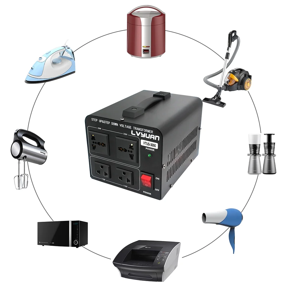 LVYUAN 3000 Watts Peak Voltage Converter Transformer Step Up/Down 110V to 220V / 220V to 110V Circuit Breaker Protection