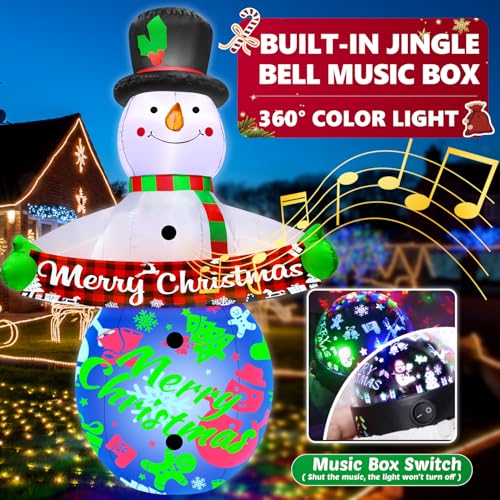 7FT Christmas Inflatables Decorations with Built-in Music & 360° Rotation Colorful Projector LED Light Snowman Christmas Blow Up Yard Decorations Indoor Outdoor Christmas Decorations Decor