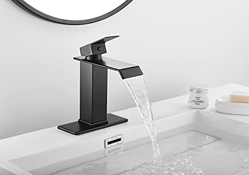 White Gold Faucet Bathroom Vessel Sink Golden Waterfall Spout Faucet Single Handle Bowl Sink Faucet Modern Single Hole Basin Vanity Tall Bathroom Sink Faucet with Pop Up Drain Stopper Supply Hose