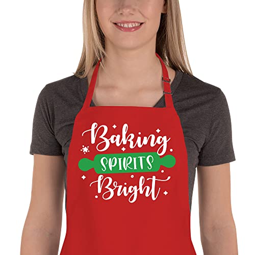 Funny Christmas Baking Apron for Women Men, Holiday Baking Gifts for Bakers, White Xmas Kitchen Chef Cooking Aprons with 2 Pockets, Cute Christmas Apron Gift Stocking Stuffers - Christmas Baking Crew