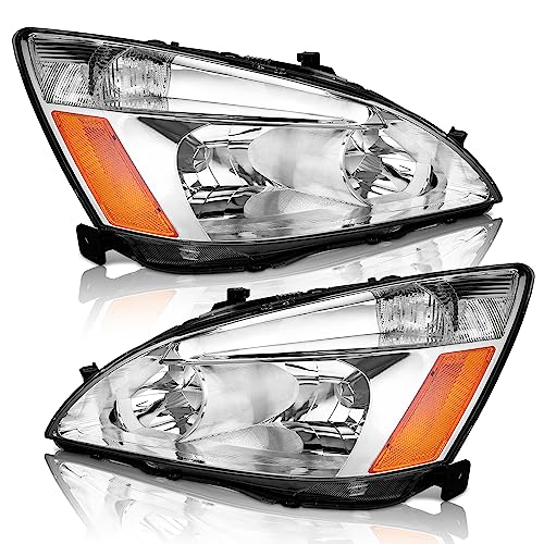 LED Headlight Assembly for 03 04 05 06 07 Honda Accord, for 2003-2007 Accord OE Headlamp with Sequential Turn Signal, Black Housing Clear ReflectorLeft+Right