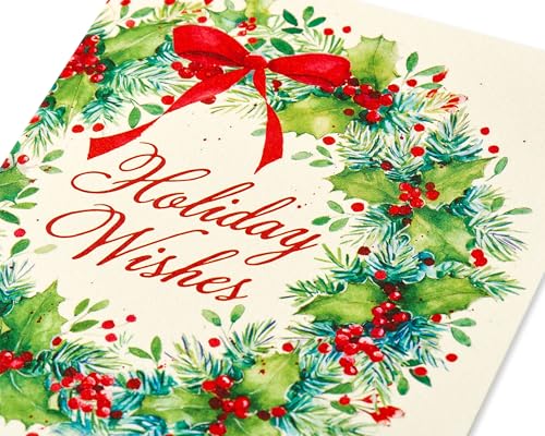 Papyrus Petite Holiday Cards Boxed with Envelopes, Wonderful Holiday, Wreath (20-Count)