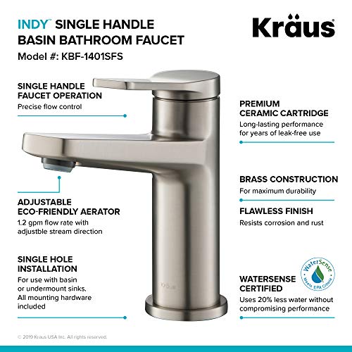 KRAUS Indy Single Handle One Hole Bathroom Sink Faucet in Chrome, KBF-1411CH