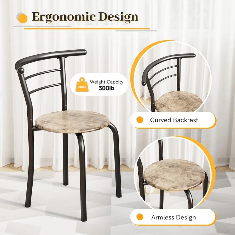 Shahoo 3-Piece Wooden Dining Table Set, Kitchen Breakfast Nook Sets with 2 Chairs & Round Tabletop, Space Saving Furniture Metal Frame and Built-in Wine Rack, Walnut