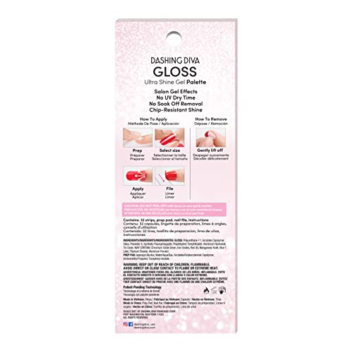 Dashing Diva Gloss Nail Strips - Santa Baby | UV Free, Chip Resistant, Long Lasting Gel Nail Stickers | Contains 32 Nail Wraps, 1 Prep Pad, 1 Nail File