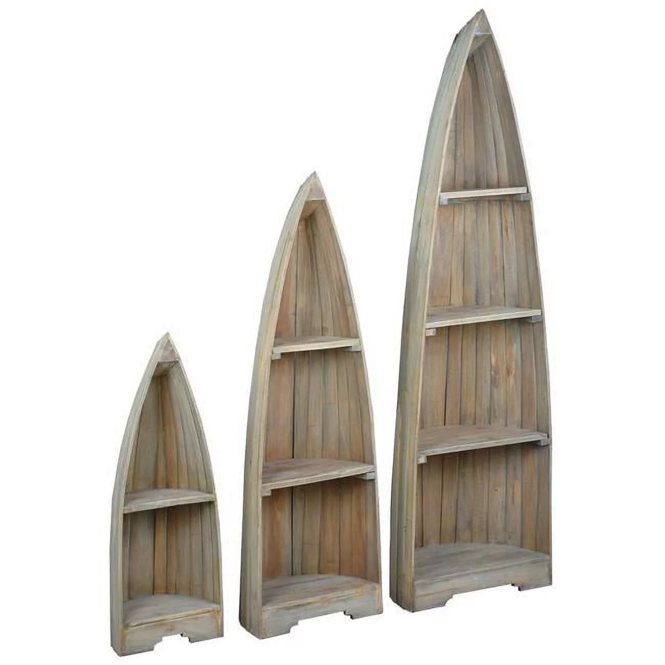 Cottage Solid Wood 3 Boat Shaped Freestanding Shelves in Driftwood Brown
