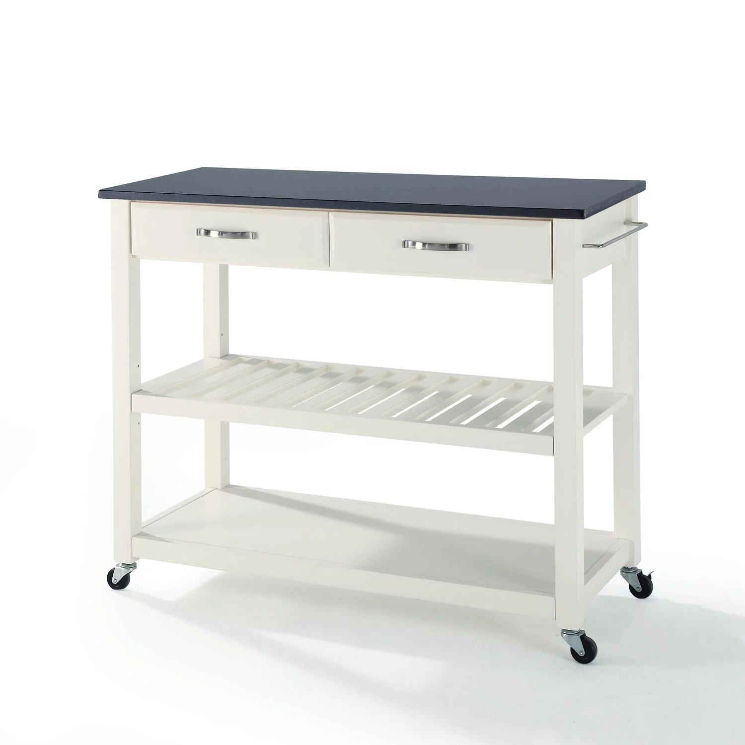 HomeStock Mountain Lodge Granite Top Kitchen Prep Cart White/Black