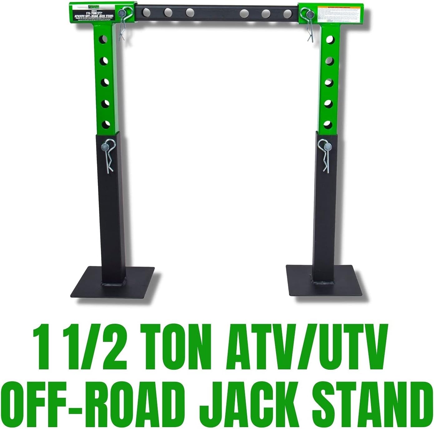 American Lifting ATV UTV Jack Stands - 1.5 Ton (3000 Lbs) Safety Pin Style Off-Road Stand with Rack Bar Saddle – Ideal for Shop Garage, Green / Black