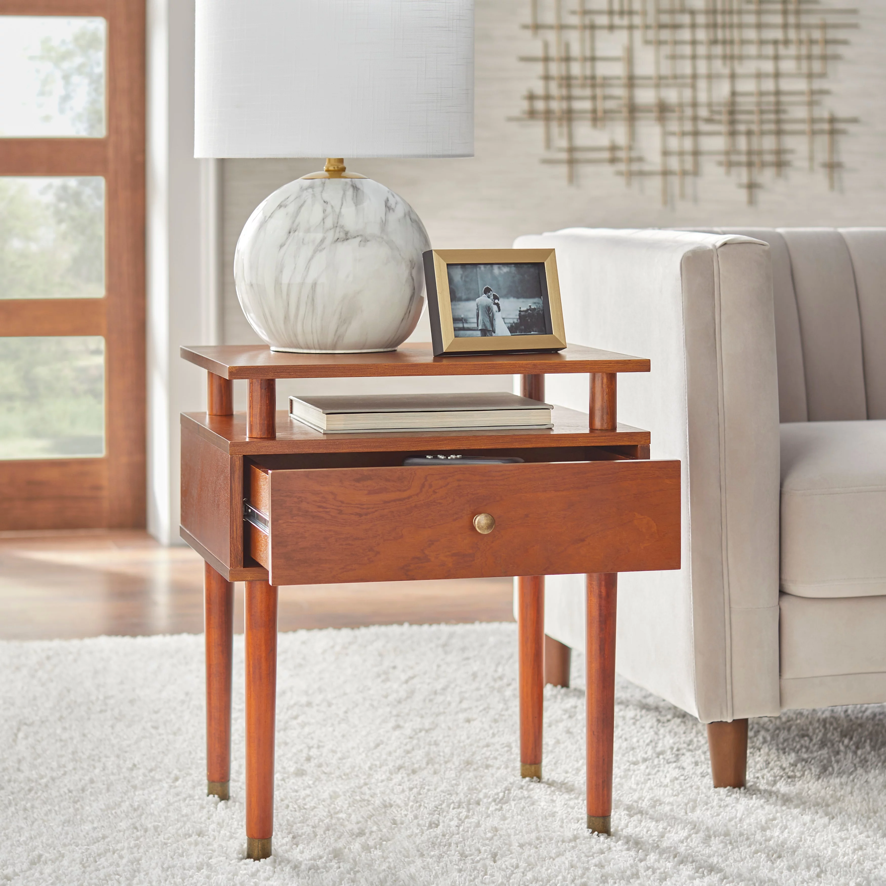 Simple Living  Margo One Drawer Side Table Walnut Stained